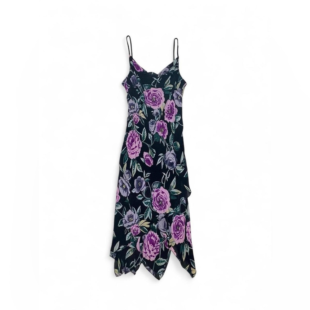 American Vintage Black Slip Dress with Purple Rose Print - Picture 3 of 7